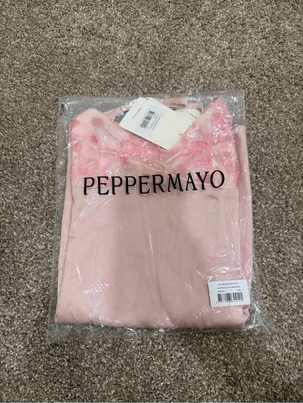 NWT Peppermayo Light Pink Satin Slip Mini Dress with Beaded Trim Size 4 - Picture 2 of 3